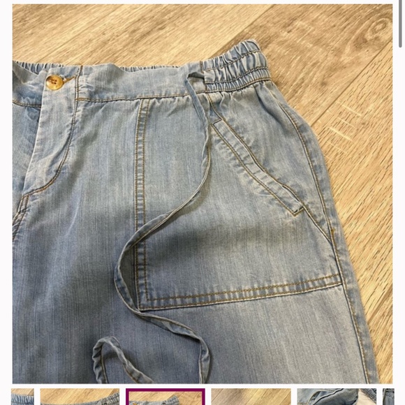 KUT FROM THE KLOTH, Lyocell Pale Denim Wide Straight Leg Pants, Drawstring 14 - Picture 6 of 9